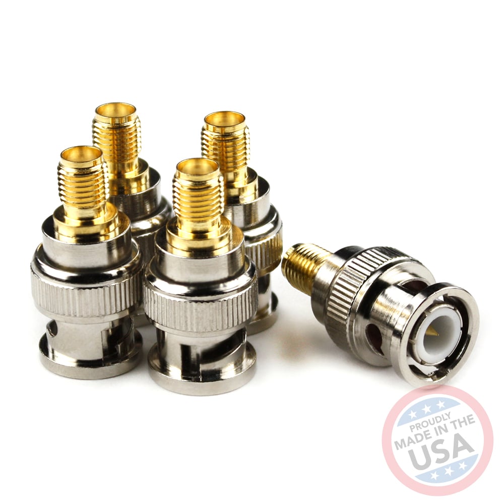 Male BNC to Female SMA connectors (5 Pack)